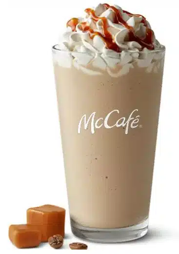 McDonald's Caramel Frappe, a blended coffee drink with caramel syrup, ice, and whipped cream