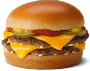 McDonald's Double Cheeseburger with two beef patties, melted cheese, pickles, onions, ketchup, and mustard