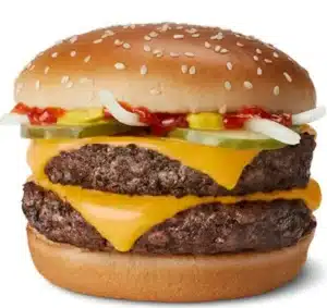 McDonald's Double Quarter Pounder with Cheese featuring two beef patties, melted cheese, pickles, onions, and ketchup