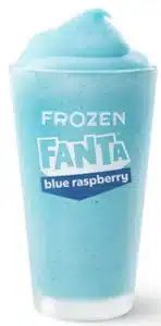 McDonald's Frozen Fanta Blue Raspberry, a refreshing and vibrant blue slushie with a sweet, tangy raspberry flavor