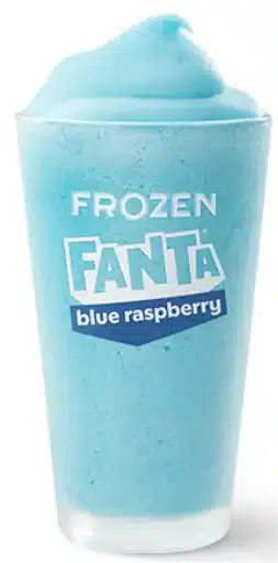 McDonald's Frozen Fanta Blue Raspberry, a refreshing and vibrant blue slushie with a sweet, tangy raspberry flavor