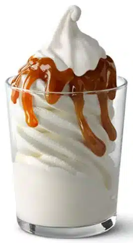 McDonald's Hot Caramel Sundae, a creamy vanilla soft serve topped with warm caramel sauce