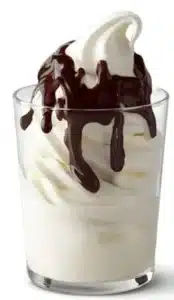 McDonald's Hot Fudge Sundae, a creamy vanilla soft serve topped with rich hot fudge sauce