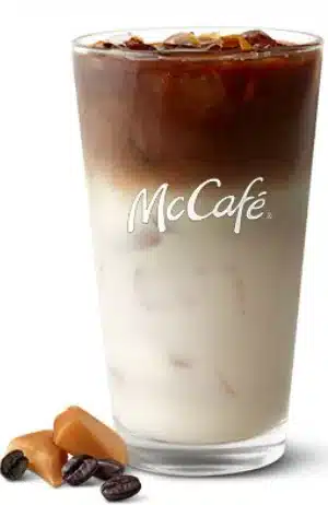 McDonald's Iced Caramel Macchiato, a refreshing espresso drink with cold milk, ice, and sweet caramel syrup