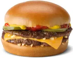 McDonald's McDouble with two beef patties, melted cheese, pickles, onions, and ketchup