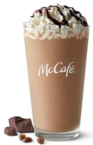 McDonald's Mocha Frappe, a blended coffee drink with chocolate syrup, coffee, ice, and whipped cream