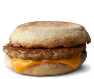 McDonald's Sausage McMuffin with a sausage patty, scrambled egg, and melted cheese in a soft English muffin