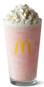 McDonald's Strawberry Shake, a creamy milkshake made with sweet strawberry flavor and topped with whipped cream