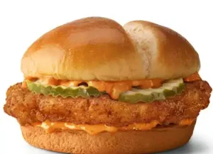 McDonald's Spicy McCrispy sandwich with a crispy spicy chicken fillet, lettuce, and creamy mayo in a soft bun